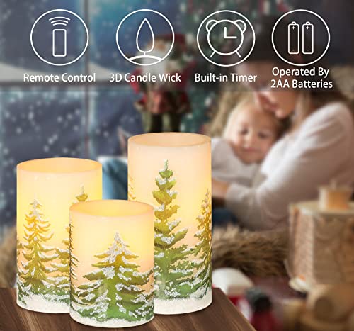Petristrike Christmas Flameless Candles With Timer, Battery Operated Wax Led Pillar Candles, Christmas Tree Flickering Candles For Holiday Home Decor, Gift Set Of 3 #TOP6