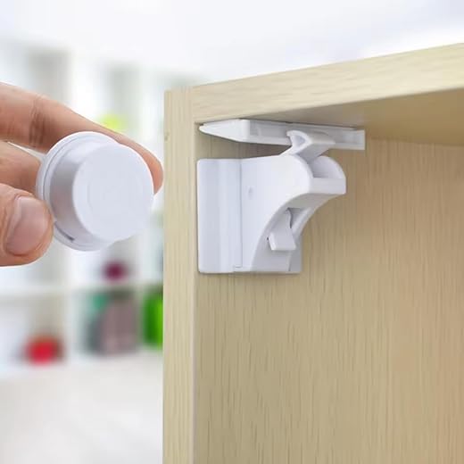 5 Pack Magnetic Cabinet Locks Baby Proofing - Children Proof Cupboard Drawers Latches - Adhesive Easy Installation