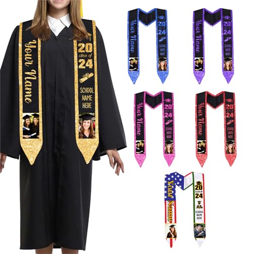 Custom Graduation Stole Personalized Graduation Sash with with Photo School Name Class of 2024 Graduation Gifts2