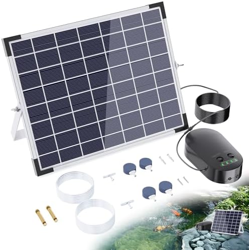 Top 5 Solar Pond Aerators That Will Transform Your Water Garden 1 POPOSOAP 15W Solar Pond Aerator, Solar Aerators for Ponds with 4400mAh Battery, Solar Aquarium Air Pump with 2 Outlets and Power Display, 3 Mode Solar Air Pump for Fish Pond Tank Hydroponics Wildlife