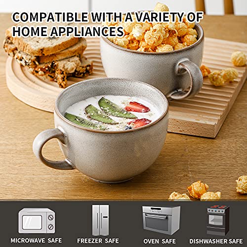 Koov Ceramic Soup Mug, Soup Bowls With Handles Microwave Safe, 24 Ounce Jumbo Mug And Cereal Mugs Set Of 4, Reactive Glaze (Variable Grey) #TOP5