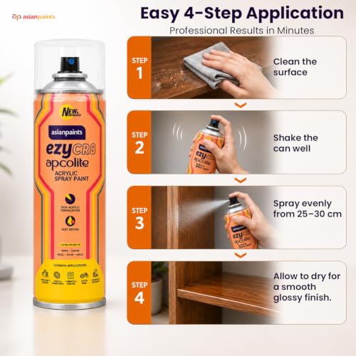 Image of Asian Paints ezyCR8 Apcolite Spray Paint with Acrylic Quick Drying Clear Matte Finish Multi-Purpose Multi-Surface DIY Aerosol Can for Car Bike Home Metal Wood Furniture Walls and Art Craft (1Pc,400ml)