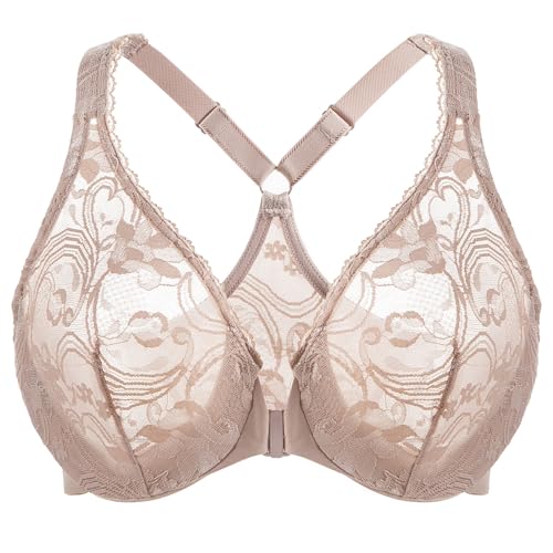MELENECA Sujetador de Encaje con Aros y Espalda Cruzada sin Forro para Mujer Beige 120D