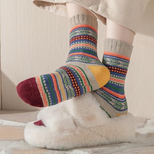Image of 5 Pairs Wool Socks for Women - Wool Socks Womens, Winter Cozy Sock Warm Sock