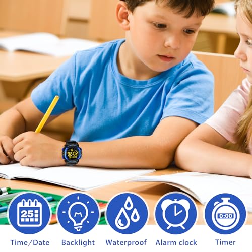 Image of Kids Watch,Boys Watch for 3-15 Year Old Boys,Digital Sport Outdoor Multifunctional Chronograph LED 50 M Waterproof Alarm Calendar Analog Watch for Children with Silicone Band,Kids Gift