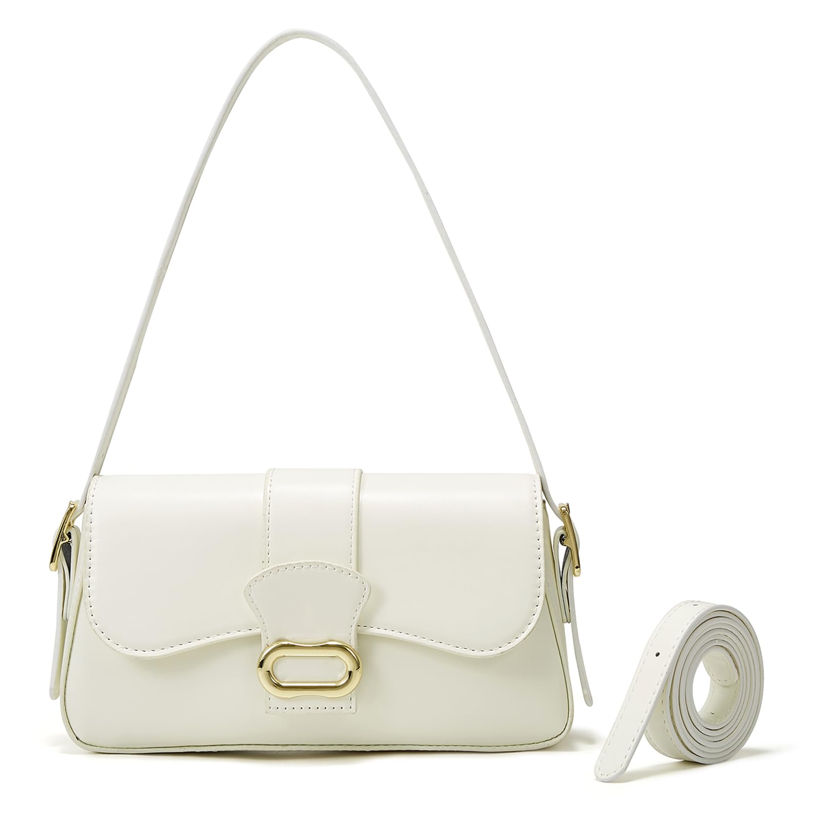 ONE2MAY Shoulder Bag Classic Clutch Purse Soft PU Leather Handbag for Women Trendy Purses Shoulder Purse Designer Bags (Off white)