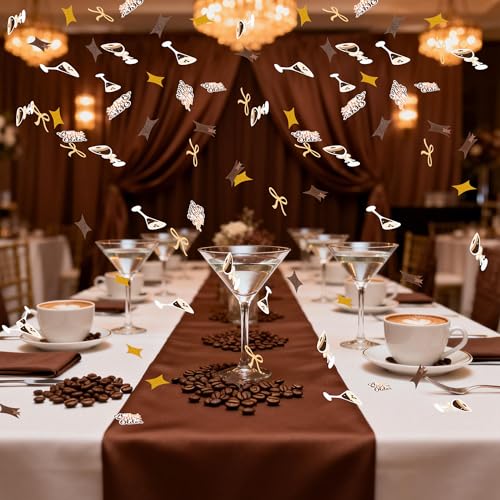 Image of BeYumi Espresso Martini Table Confetti - 300Pcs A Tini Bit Older Table Confetti Decorations Brown Espresso Martini Bow Gold Star Paper Decor for Girl Birthday Bachelorette Bridal Shower Party Supplies
