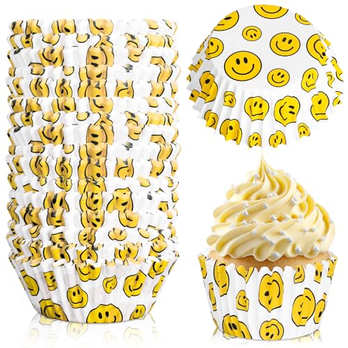 Whaline 300Pcs Smile Face Cupcake Liners One Happy Dude Cupcake Wrappers Decorative Paper Baking Cups Baking Liners for Baby Shower Wedding Birthday Party Supplies