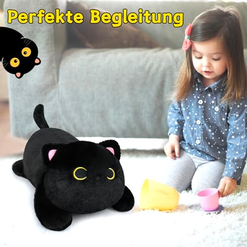 Yamepuia Gewichtskuscheltier - 45cm Schwarze Katze Gewicht Kuscheltier,Kawaii Weighted Stuffed Animal Weich Schwarze Katze Gewichts Kuscheltier Spielzeug Geschenke für Kinder