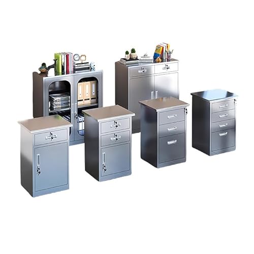 Prokagu ファイルキャビネット 移動式ワゴン オフィスキャビネット 収納棚 作業用 企業用 役員用 オフィス用 大容量収納 キャスター付き 鍵付き 厚手 シンプル 耐食性 お手入れやすい シルバー カスタマイズ可能 BGCWG-P006 【サイズ】W