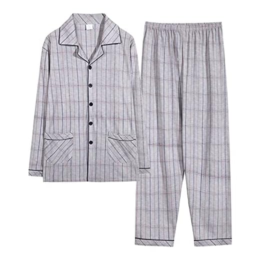 XFLOWR Komfort Natur Nattkläder Vår Randig Män Pyjamas Set Bomull Herr Pyjamas Långärmad Nedvikbar Krage Cardigan Fritid Plus Storlek 3xl Herr Hemkläder L YSX1915