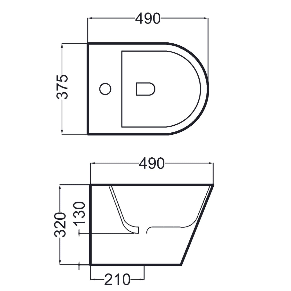 Bidet Suspendido Cerámico de Baño | Bidé al Aire Fondo Reducido Sin Tapa Redondo Cerámico Moderno y Fácil Limpieza | Blanco Brillo