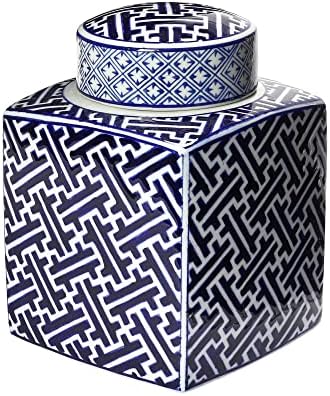 Creative Co-Op Decorative Stoneware Ginger Jar, Blue and White