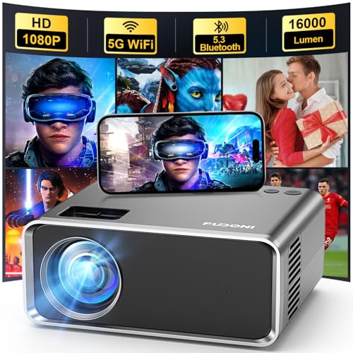 FUDONI Projector with WiFi and Bluetooth 4K Supported, Upgraded 16000L Outdoor Movie Projectors Native 1080P FHD, Video Projector for Home Theater, Co