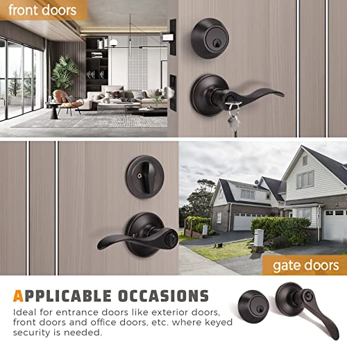 Knobwell L-12061ET-101ORB-COMBO-1PACK 1 Pack Keyed Alike Entrance Door Lever Door Handle Exterior Door Lock Set With Single Cylinder Deadbolt,Door Handle Lever With Deadbolt,Reversible For Right And Left Handing Doors thumb #2