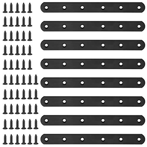 Glarks 8 Sets 200mm Flat Straight Corner Brace Black Metal Joint Plate Connector Repair Fixing Bracket with 55Pcs Screws for Wood Furniture (200x20x3mm)