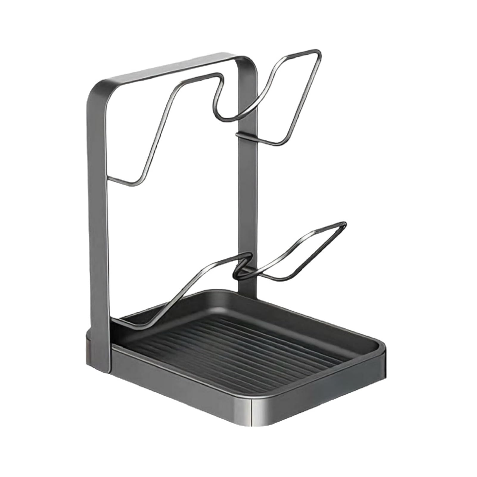 Glifora Pot Lid Holder with Drain Pan - U-Shaped Groove Design, Carbon Steel Utensils Kitchen Organiser, Drip Tray, Pot Lid Rack
