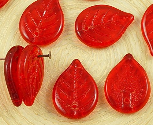 Leaf Beads 10pcs Cristal Rojo Grande que la Hoja Plana de Cristal checo Tallado Perlas de 18mm x 13mm