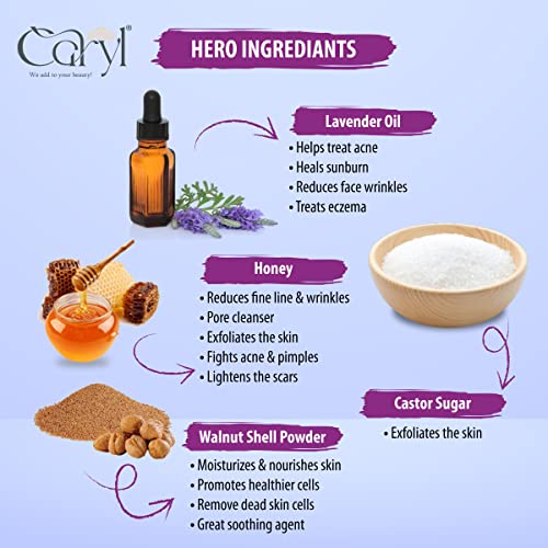 Image of Caryl 200 gm Clean & Clear Sugar Face Scrub | Tan & Dirt Removal Scrub | Skin Exfoliating, Removes Blackhead, Dead Skin | Face & Body Scrub for Women & Men | All Skin Types | Paraben & Sulfate Free