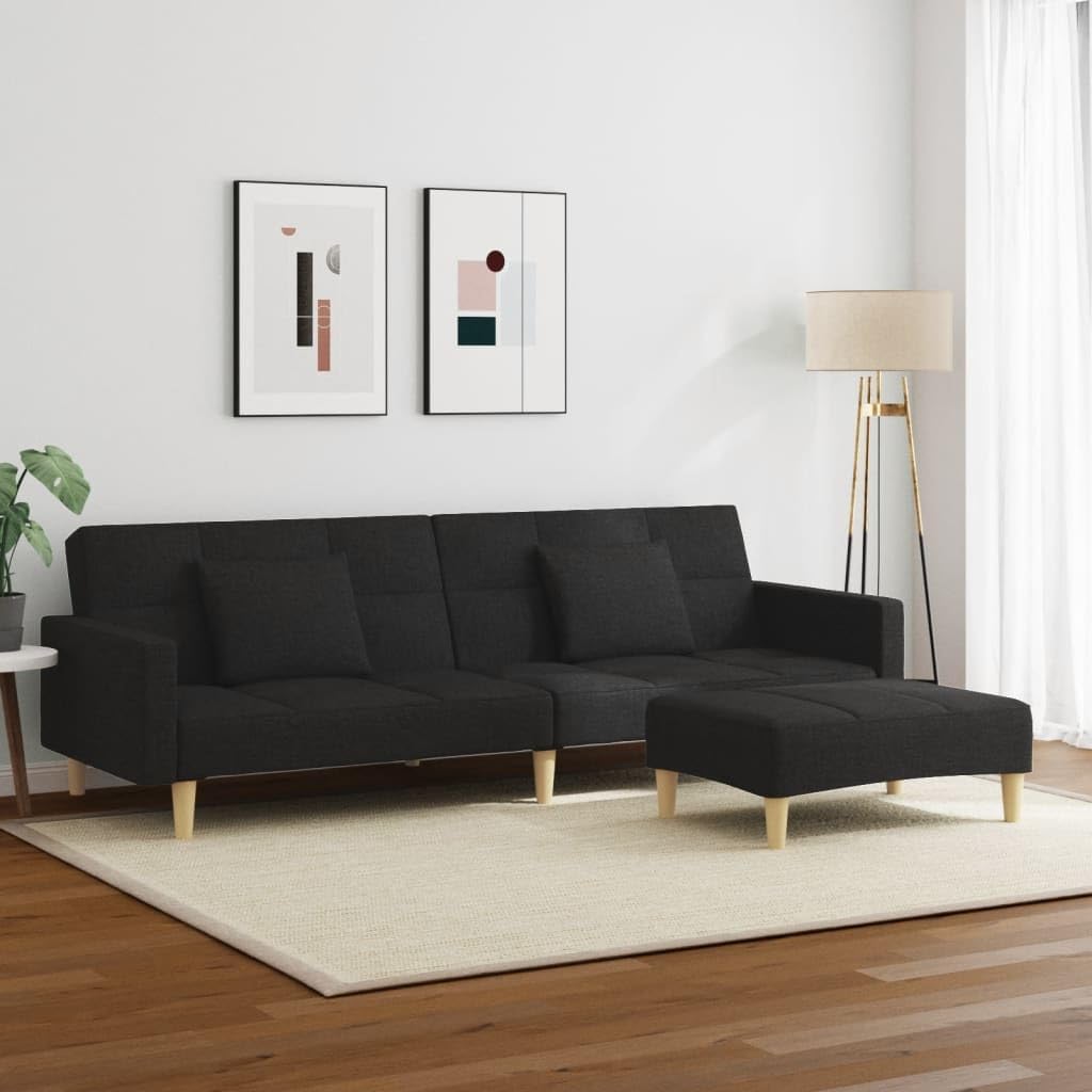 Sofa Bed Black Polyester Fabric with Wooden Frame and Foam Filling Living Room Furniture