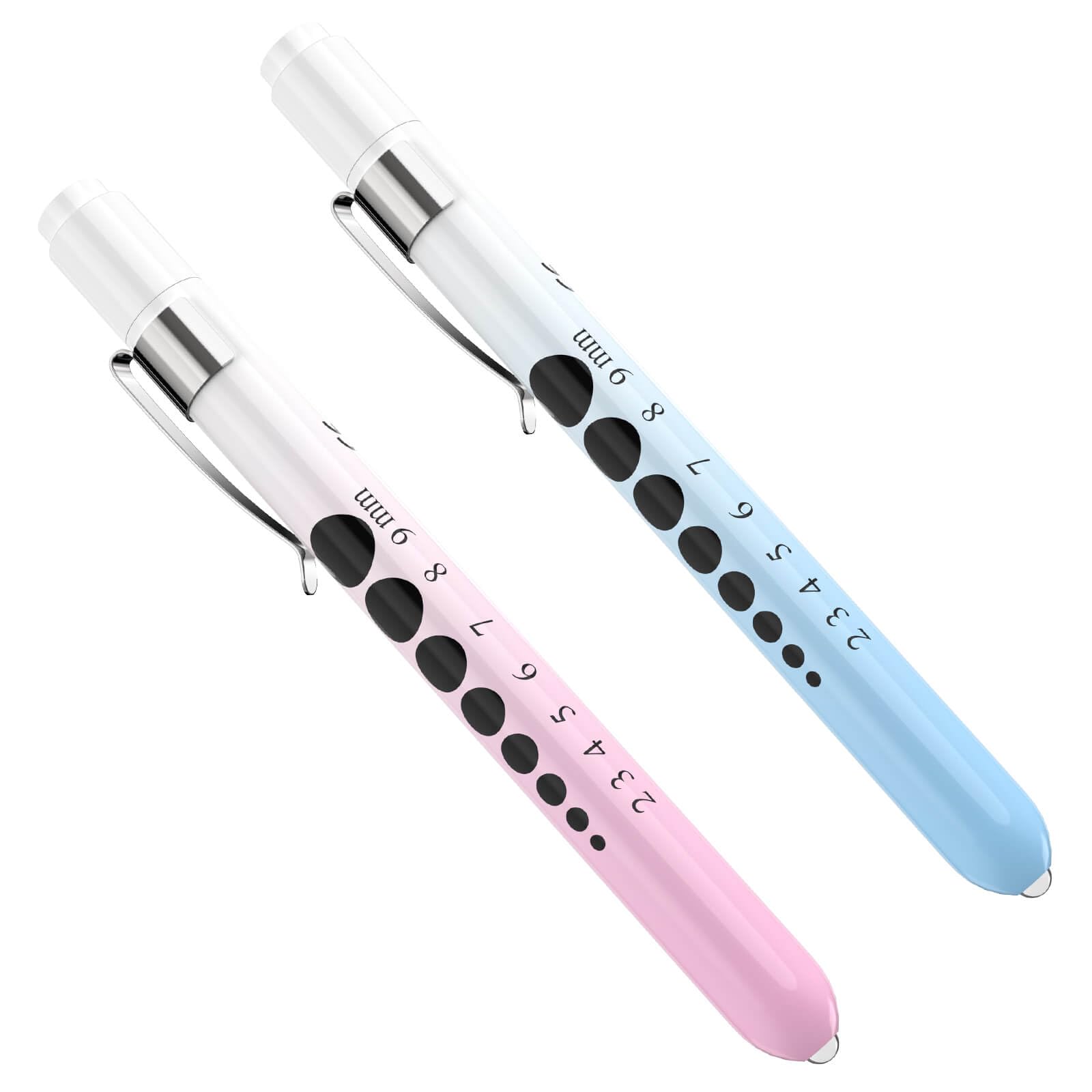 CAVN Pen Light with Pupil Gauge LED Penlight for Nurses Doctors, 2 Pcs Reusable Medical Penlight for Nursing Students, Gradient Pink and Blue
