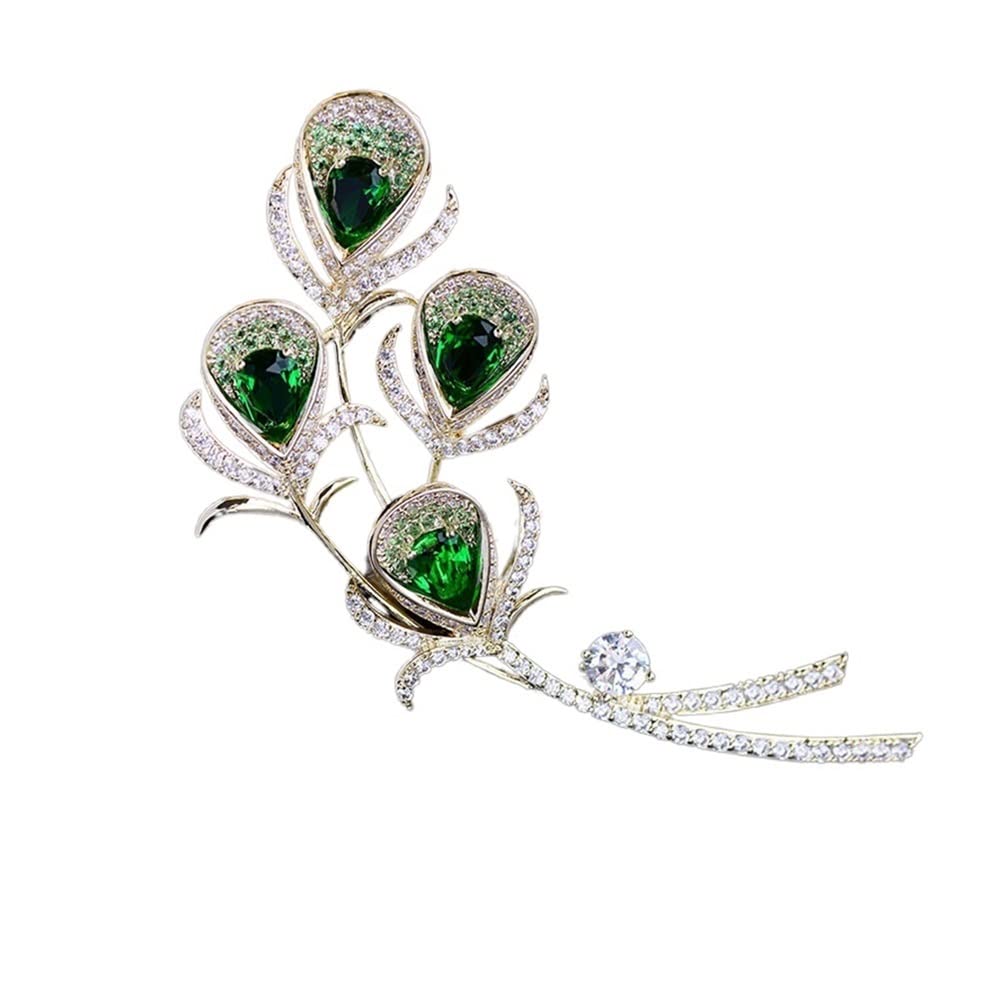 Frauen Meta Kupfer Intarsien Zirkon Feder Brosche Zirkon Brosche Pin Anzug Mantel Zubehör Corsage