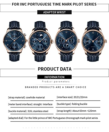 Bracelet montre cuir IWC Portugieser bleu agate, l'excellence des finitions en 21mm