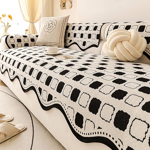 ����~�߃\�t�@�J�o�[�A�V�F�j�[�����R�[�i�[L���^�Z�N�V���i���`�F�b�N���\�t�@�J�o�[�A�y�b�g�i���E�L�j�ɗD�����ƒ�p�A�􂦂郆�j�o�[�T���X���b�v�A�g�^�G�b�W�t�� Black 90x280cm/35.43x110.24in