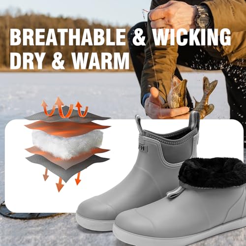 Men's Deck Boots with Fuzzy Lining Rubber Ankle Fishing Boots for Men, Anti-Slip Warm Winter Boots, Waterproof Snow Boots for Gardening, Boating, Camping, Sailing, and Outdoor Activities3
