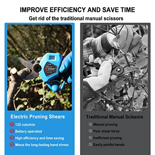 Komok Electric Pruning Shears With Led Display, Professional Cordless Electric Pruner, Battery Operated Pruners With 2 Lithium Batteries, 1.2" Cutting Diameter, 6-8 Working Hours For Efficient Pruning #TOP3