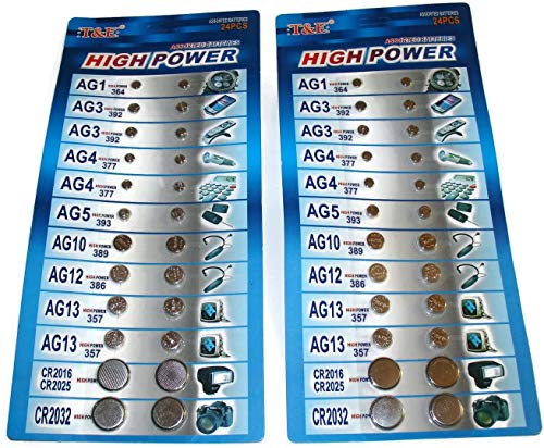 24 Mixed Assorted Alkaline Button Cells Batteries AG1/3/4/5/10/12/13/CR2016/2032