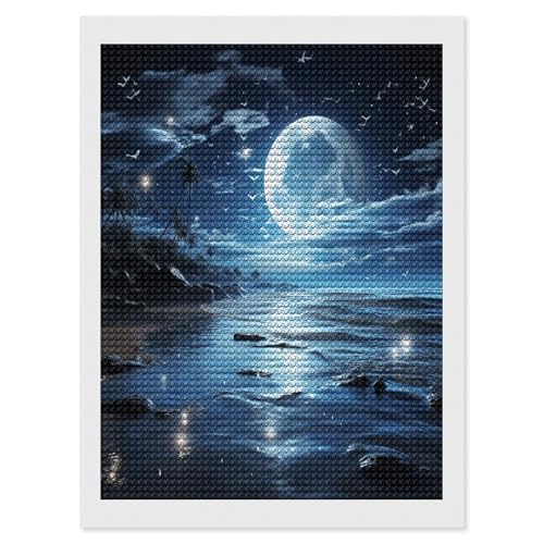Pintura de diamantes de luna sobre el océano para relajarse en casa