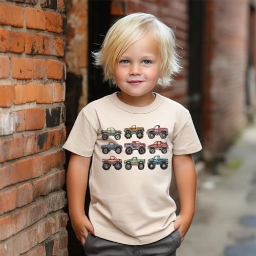 Monster Trucks In A Row Toddler & Youth Shirt - Natural Boys & Girls Graphic Tee3