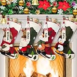 Dreampark Christmas Stockings 4 Pack 18' Big Xmas Stockings Decoration - Santa Snowman Reindeer Penguin Family Stockings for Home Decor Set of 4