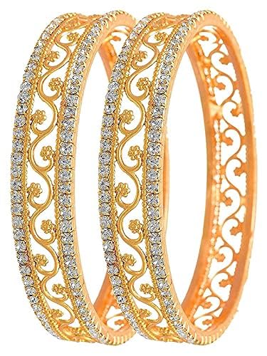 Image of CUTE GOLD 1 One Gram Gold Plated Traditional American Diamond Bangles for Women and Girls