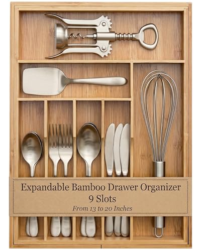 EveryEase Liviys Cutlery Drawer Organizer for Kitchen Utensils, 13-20 Inches