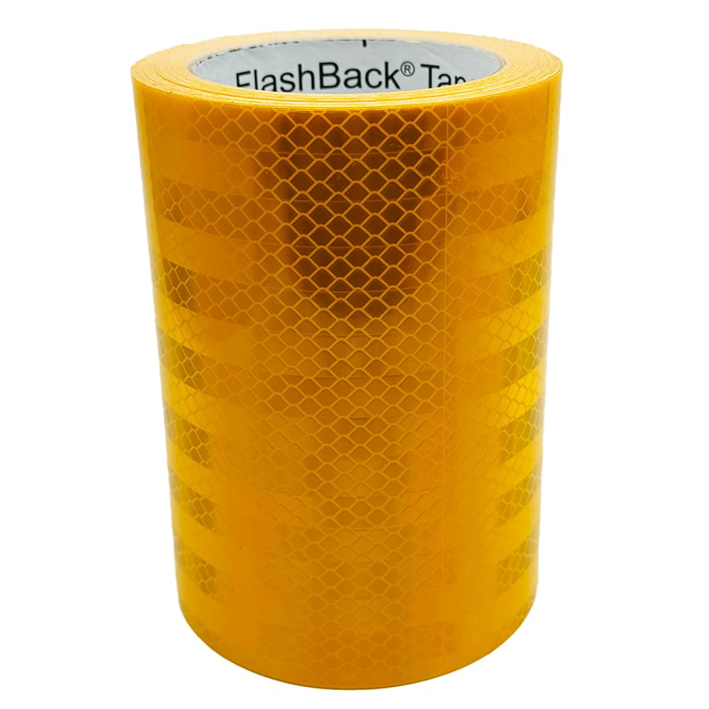 FlashBack Microprismatic Reflective Tape High Visibility Self-adhesive Sticker Hi Vis Van Reflective Sticky Tape (Golden Yellow, 150mm x 10 Metres)