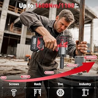 Avhrit 1600 N.m Clé à Choc Sans Fil Brushless avec Deux 4000mAh batteries, 1/2" Boulonneuse à Choc Électrique pour la voiture et la Maison, avec 5 Douilles à Chocs