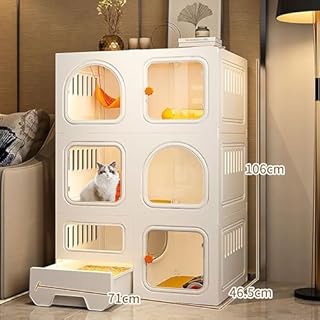 JingNian Gabbia per Gatti di Grandi Dimensioni A 2/3 Livelli con Lettiera, Gabbia per Gatti Fai da Te, Gabbie per Gatti da Interno con Lettiera(Size:71 * 46.5 * 106cm)