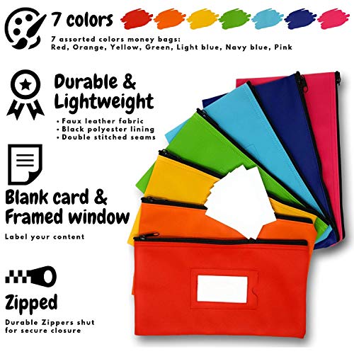 Money Bank Deposit Bag with zipper | 11x6 inch | 7 Days 7 Pieces 7 Colors | Durable Leatherette Money Cash Coin Check Wallet Pouch for Men & Women with Framed ID Window and 7 Blank Card | by GIDABRAND - Thumbnail 3