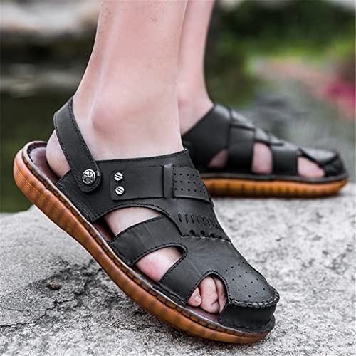 Leather Men Sandals Male Shoes Outdoor Casual Sandals Cowhide Beach Shoes Two Uses Men's Sandals(White-Patch Five-Pointed star4,41 Code)4