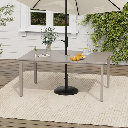 Image of VICLLAX Outdoor Table for 6, Metal Patio Dining Table with Umbrella Hole for Garden Lawn Deck Backyard, Sandshell Tabletop