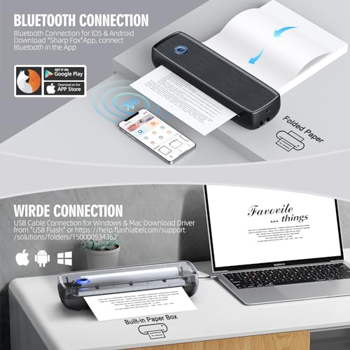 Image of Portable Inkless Printer, Wireless Bluetooth Thermal Printer with 4200mAh Battery, Prints A4 /A5 /US Letter, High Resolution Mini Printer for Travel, Home Office & Mobile Printing