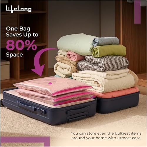 Image of Lifelong Vacuum Storage Bags with Aroma Fresh Pack of 5 | Space Saver Reusable Compression Bags for Clothes, Blankets & Bedding | Odor-Free Airtight Vacuum Seal Travel & Home Organizer