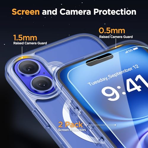 Image of Miracase Magnetic Clear for iPhone 16 Plus Case [Compatible with MagSafe] [with 2X Screen Protectors] Military-Grade Protection, Anti-Fingerprint, Slim Phone Case for 16 Plus 6.7 inch - Crystal Clear