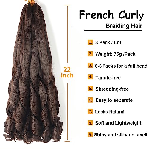 French Curly Braiding Hair 22 Inch 8Pack/lot Loose Wavy Spiral Curl Braids Crochet Hair Deep Wave Synthetic Extensions Pre Stretched Bouncy Braiding Hair(4#) - Image 2