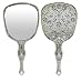 777 Ladies Floral Repousse Vintage Mirror Oval Hand Held Makeup Beauty Dresser (Silver)