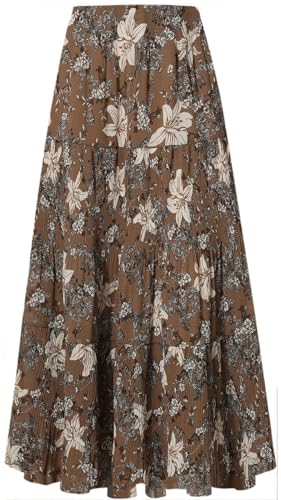 Genfien Femme Jupe Boheme Tour de Taille Elastique Longues Maxi Jupe en Mousseline de Soie avec Doublure Taille Haute A-Line Décontractée L'été Plage