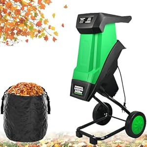 Elektrischer Gartenhäcksler 2400W, 4500RPM Laubmulcher mit 50L Schmutzbeutel & Rädern, Multifunktionaler Holzhacker für Außenreinigung