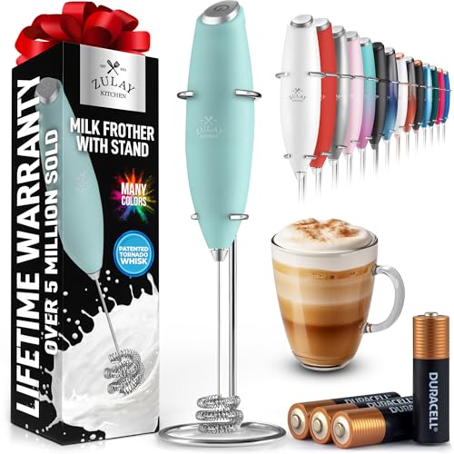 Zulay Kitchen Powerful Milk Frother Wand With Duracell Batteries - Ultra Fast Handheld Drink Mixer - Electric Whisk Foam Maker for Coffee, Lattes, Cappuccino & Matcha - Triple Whisk - Peppermint - image 1